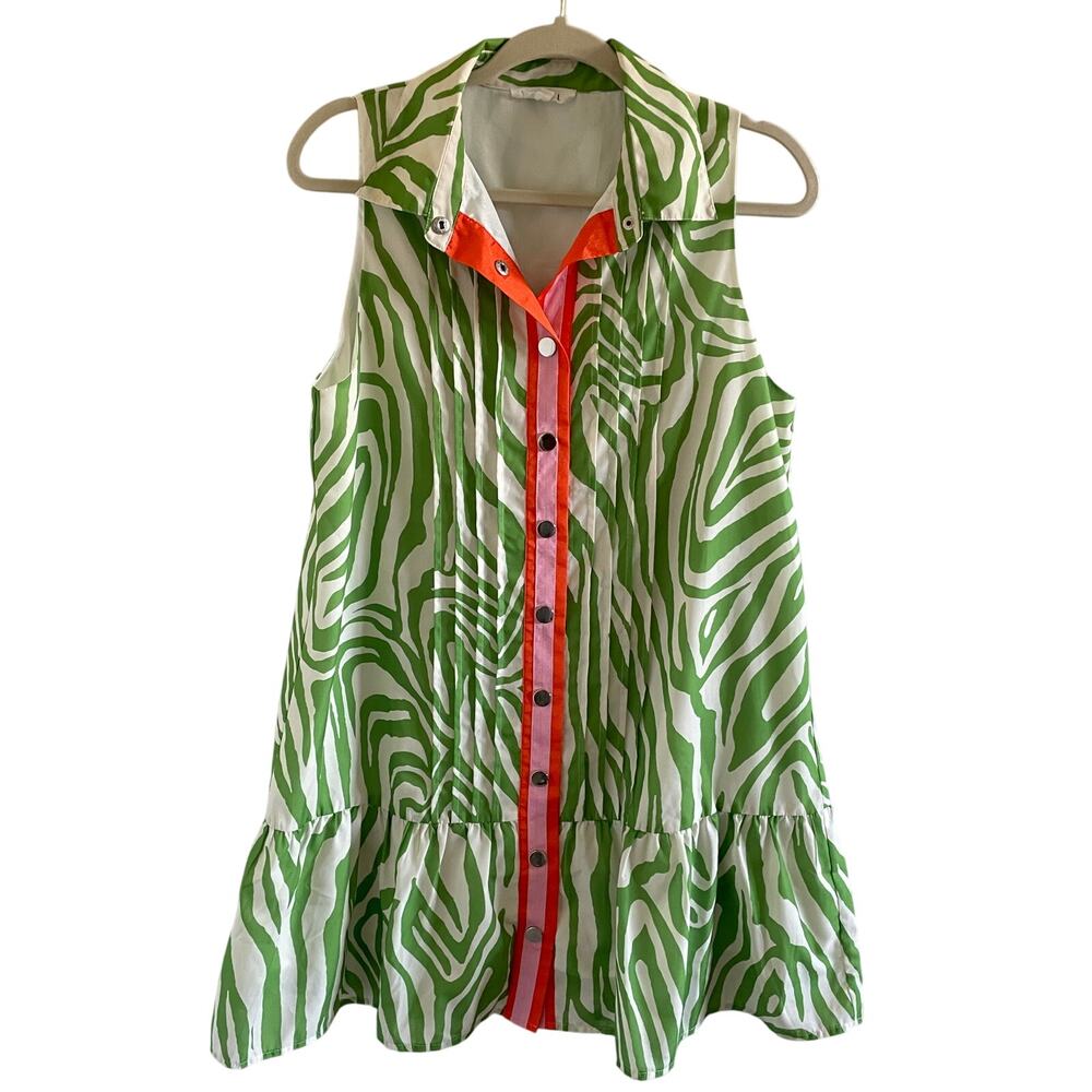 Thml Green Zebra Print Sleeveless Button Front Ru… - image 2